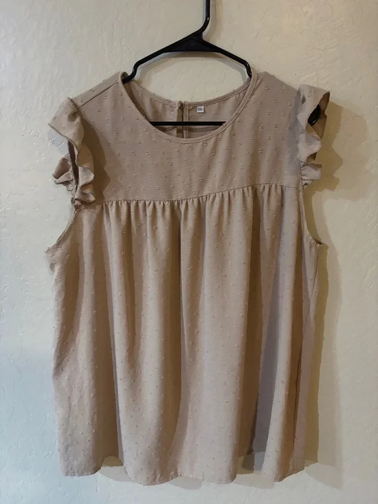 Neutral Ruffle Sleeve Swiss Dot Tunic Top - Beige - Picture 1 of 8